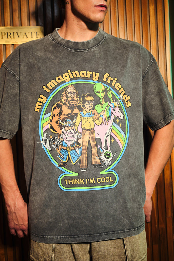 Imaginary Friends Faded Black Oversized T-Shirt