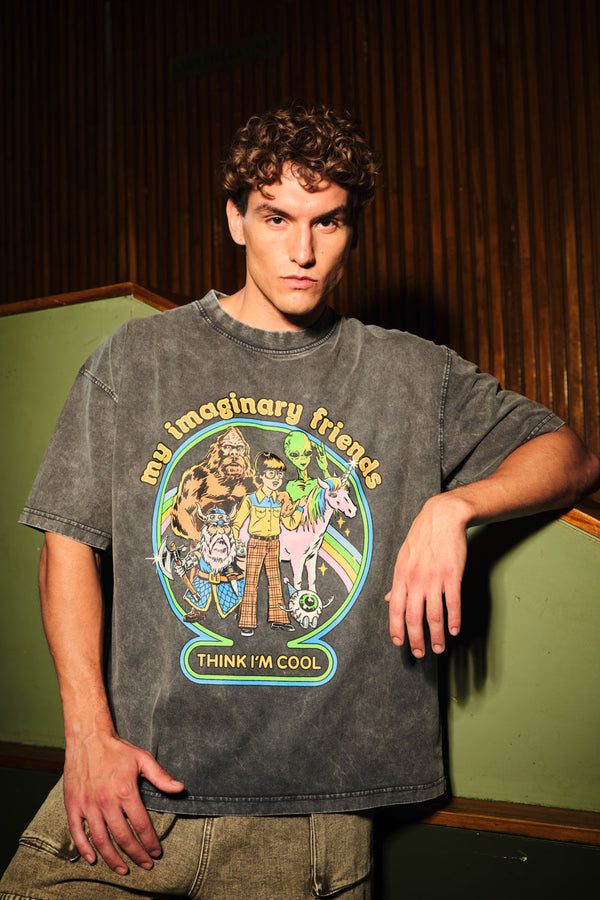 Imaginary Friends Faded Black Oversized T-Shirt