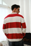 Red Stripe V-Neck Knit Polo