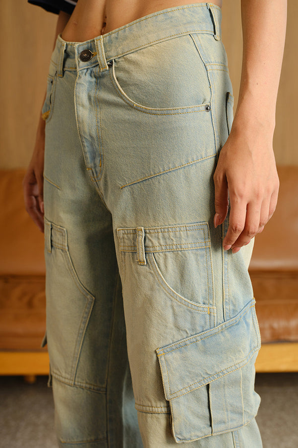 Light Wash Workwear Cargo Jeans
