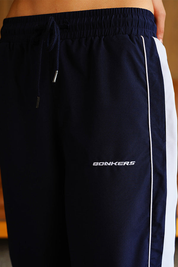 Navy Blue Tape Wide Leg Joggers