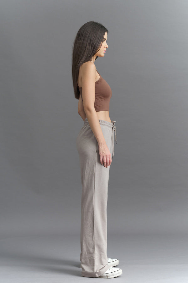 Sand Beige Wide-Leg Sweatpants