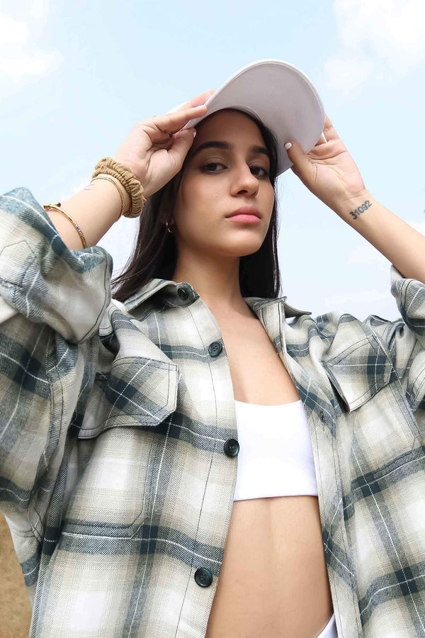 Green Plaid Flannel Oversized Shirt