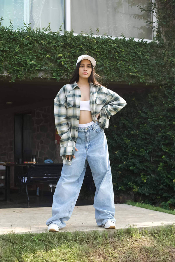 Green Plaid Flannel Oversized Shirt