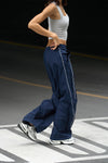 Navy Blue Sporty Deconstructed Loose Pants