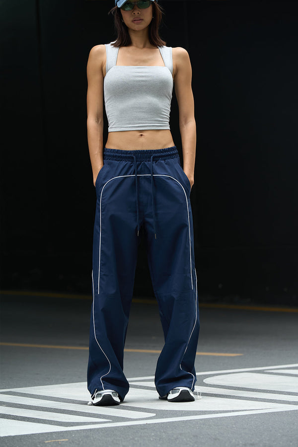 Navy Blue Sporty Deconstructed Loose Pants
