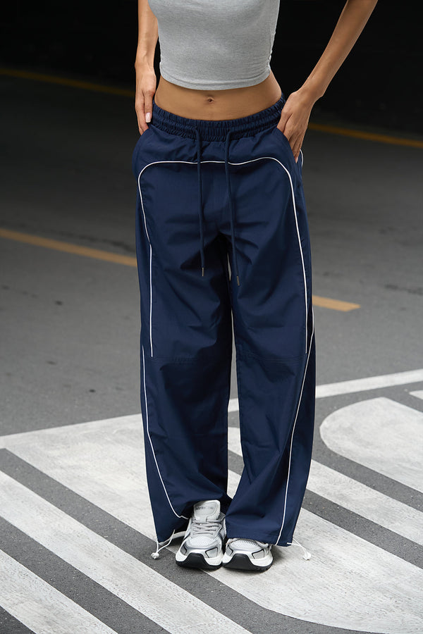 Navy Blue Sporty Deconstructed Loose Pants
