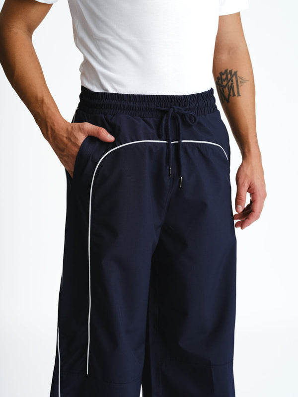 Navy Blue Sporty Deconstructed Loose Pants