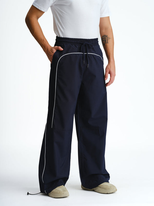 Navy Blue Sporty Deconstructed Loose Pants