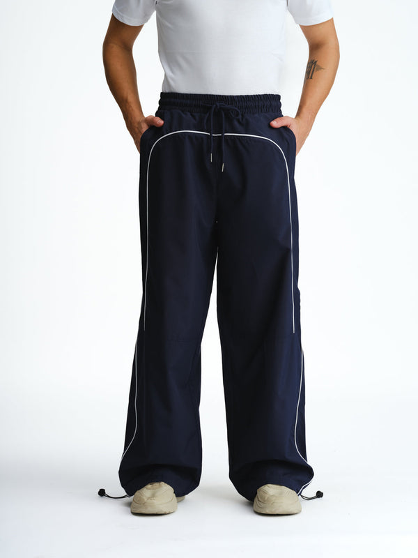 Navy Blue Sporty Deconstructed Loose Pants
