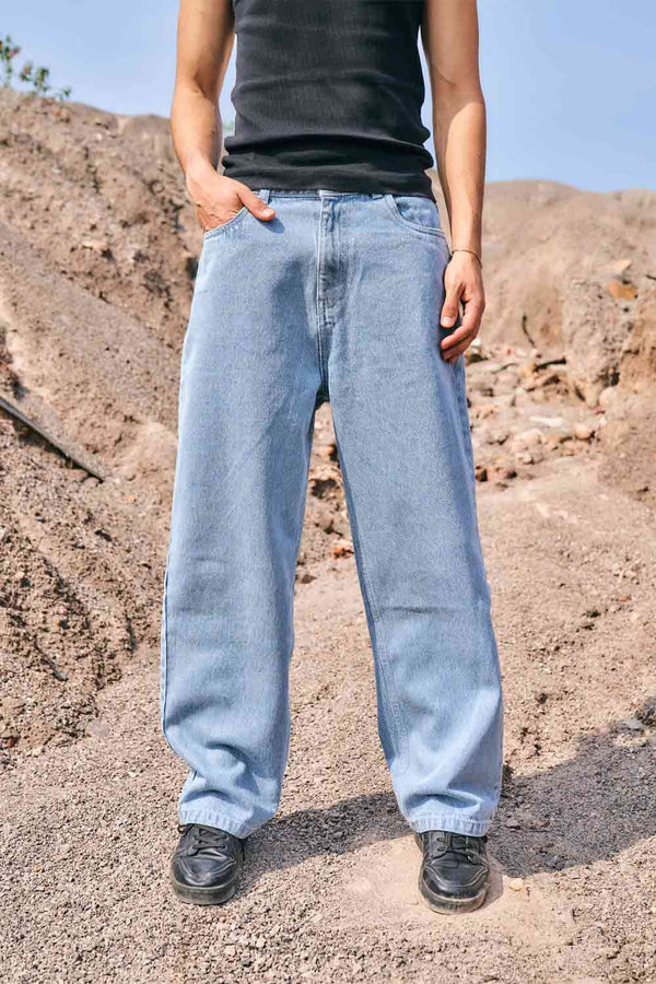 Regular Blue Wide Leg Straight Jeans
