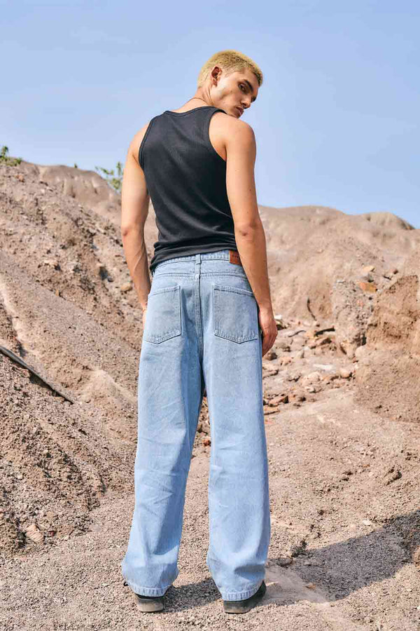 Regular Blue Wide Leg Straight Jeans