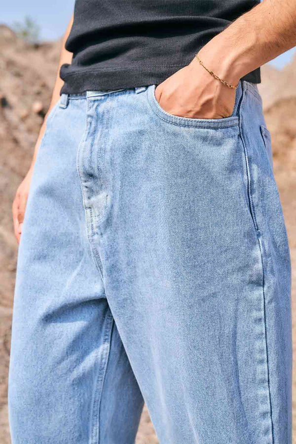 Regular Blue Wide Leg Straight Jeans