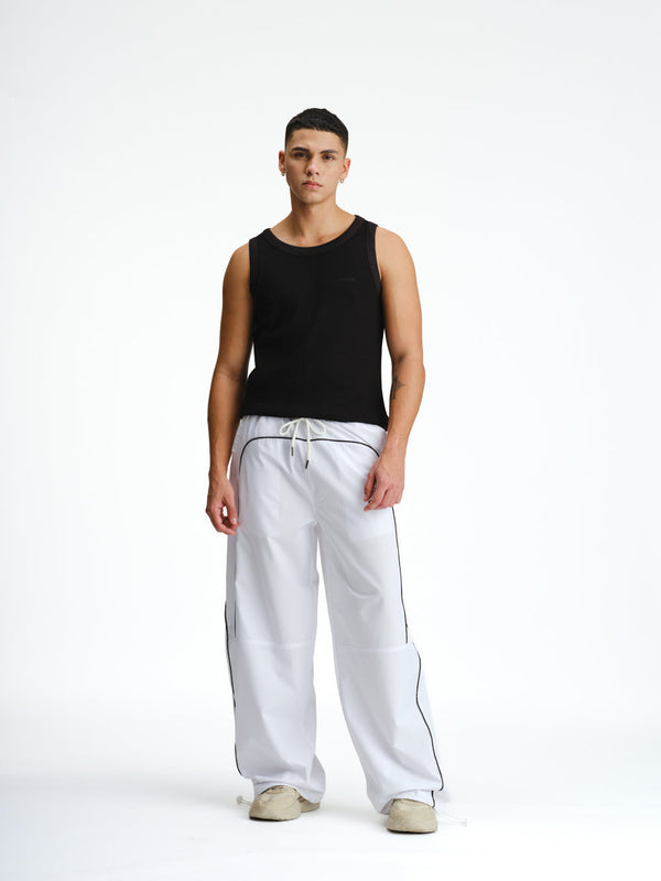 White Sporty Deconstructed Loose Pants