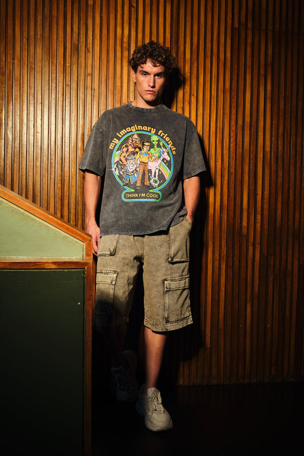 Imaginary Friends Faded Black Oversized T-Shirt