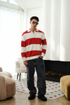 Red Stripe V-Neck Knit Polo