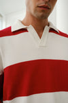 Red Stripe V-Neck Knit Polo