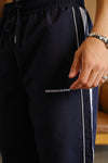 Navy Blue Tape Wide Leg Joggers