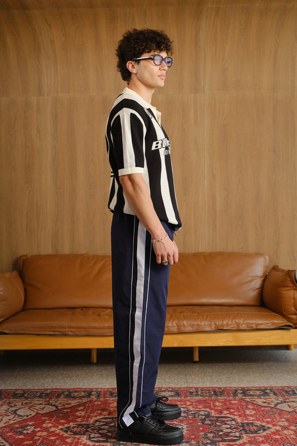 Navy Blue Tape Wide Leg Joggers