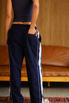 Navy Blue Tape Wide Leg Joggers