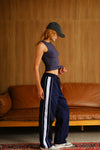 Navy Blue Tape Wide Leg Joggers