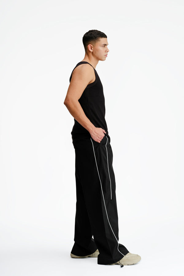 Black Sporty Deconstructed Loose Pants
