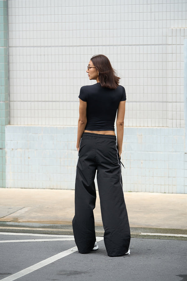 Black Sporty Deconstructed Loose Pants