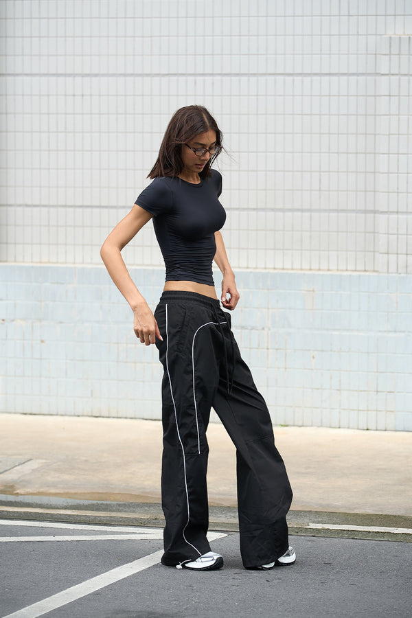 Black Sporty Deconstructed Loose Pants