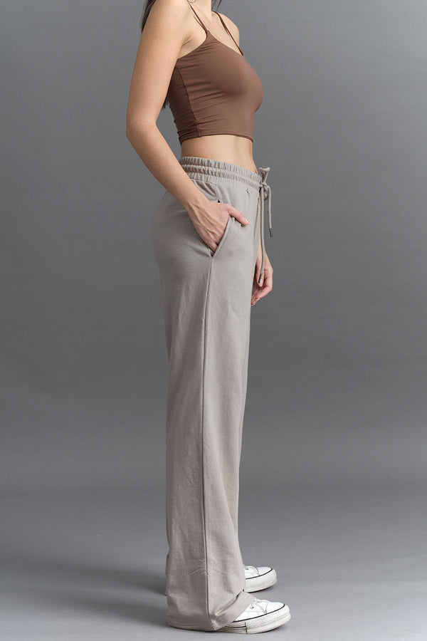 Sand Beige Wide-Leg Sweatpants