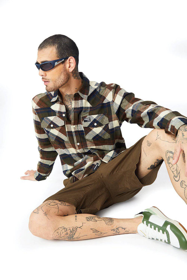 Dark Brown Plaid Regular Fit Shirt