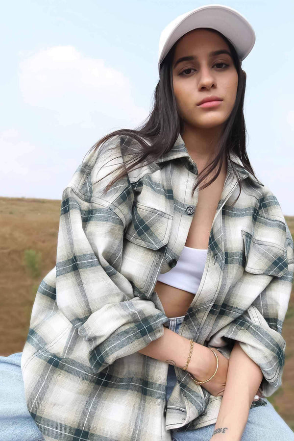 Green Plaid Flannel Oversized Shirt