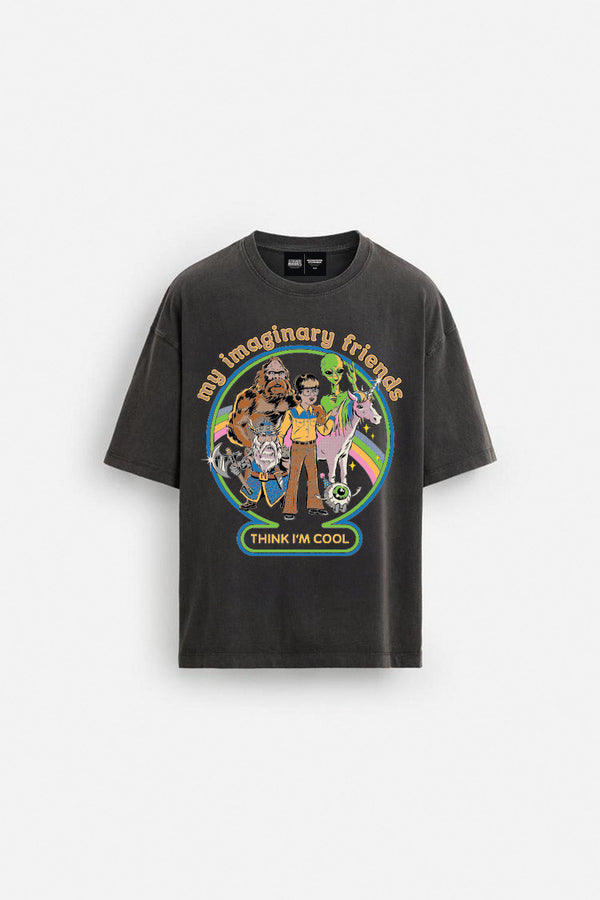 Imaginary Friends Faded Black Oversized T-Shirt