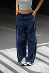 Navy Blue Sporty Deconstructed Loose Pants