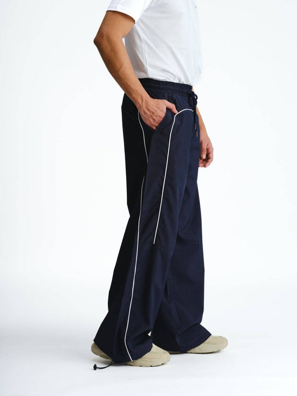 Navy Blue Sporty Deconstructed Loose Pants