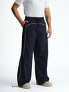 Navy Blue Sporty Deconstructed Loose Pants