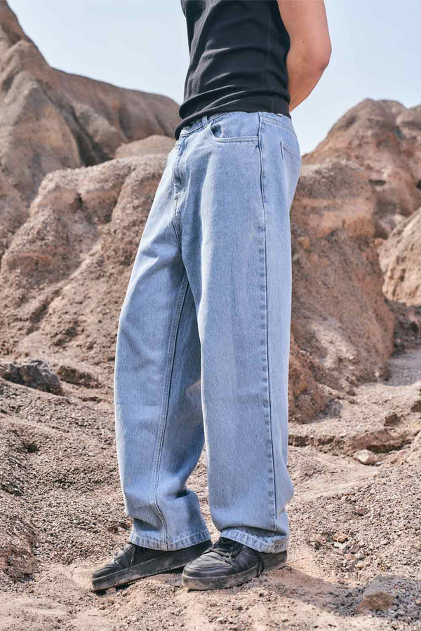 Regular Blue Wide Leg Straight Jeans